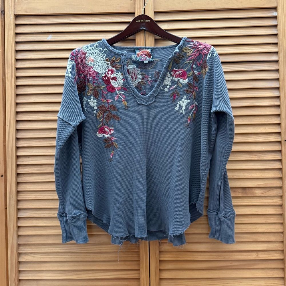 Johnny Was Floral Embroidered Long Sleeve Top